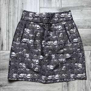 J. Crew Women's Black Gray Feather Print A Line Mini Skirt Size 0